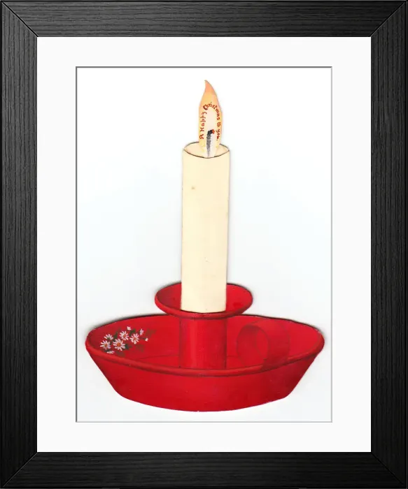 Framed Print : Christmas card in the shape of a candle and holder Framed Print : Christmas card in the shape of a candle and holder