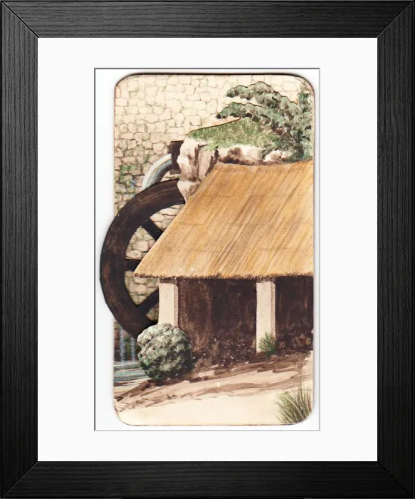 Framed Print : Handmade Christmas card with mill wheel Framed Print : Handmade Christmas card with mill wheel