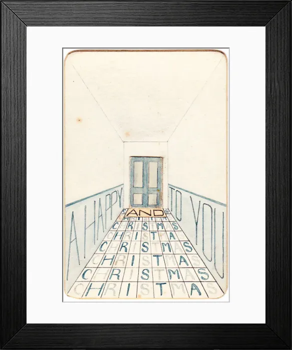 Framed Print : Handmade Christmas card with door and hallway Framed Print : Handmade Christmas card with door and hallway