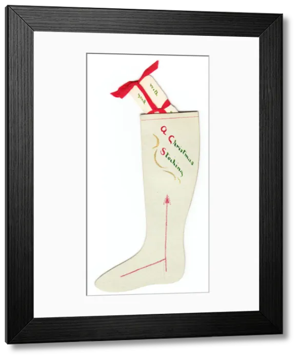 Framed Print : Handmade Christmas card in the shape of a stocking Framed Print : Handmade Christmas card in the shape of a stocking