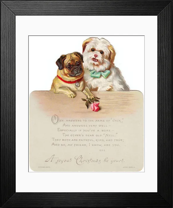Framed Print : Two dogs, Jack and Nell, on a cutout Christmas card Framed Print : Two dogs, Jack and Nell, on a cutout Christmas card