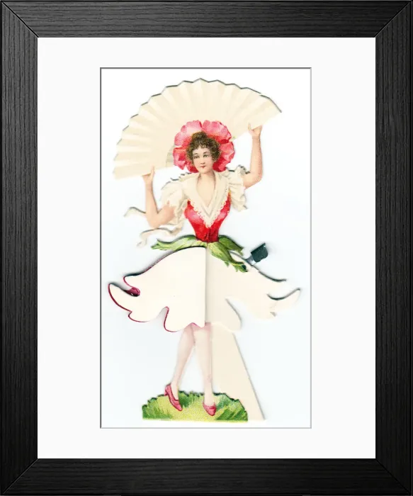 Framed Print : Lady with adjustable skirt on a cutout greetings card Framed Print : Lady with adjustable skirt on a cutout greetings card