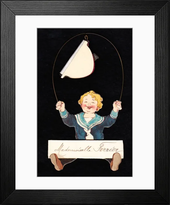 Framed Print : Little boy on a three-dimensional greetings card Framed Print : Little boy on a three-dimensional greetings card