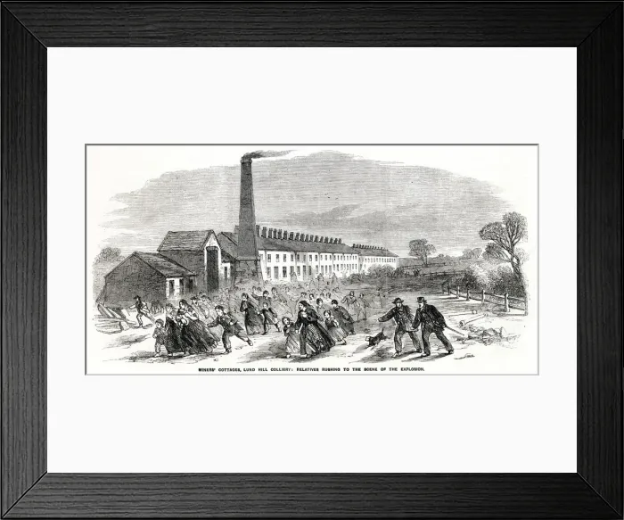 Framed Print : Lung Hill Colliery explosion - rushing to scene 1857 Framed Print : Lung Hill Colliery explosion - rushing to scene 1857
