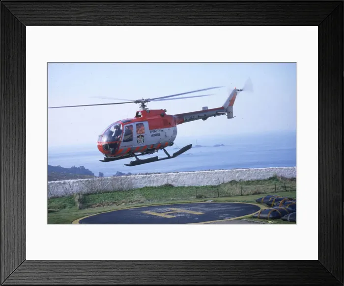 Framed Print : Lighthouse Keepers and Service Helicopter Framed Print : Lighthouse Keepers and Service Helicopter