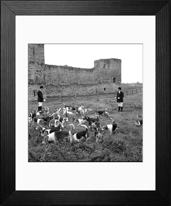 : Huntsmen with beagles, Pevensey Castle, East Sussex : Huntsmen with beagles, Pevensey Castle, East Sussex