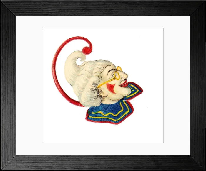 Framed Print : Clown head on a Victorian scrap Framed Print : Clown head on a Victorian scrap