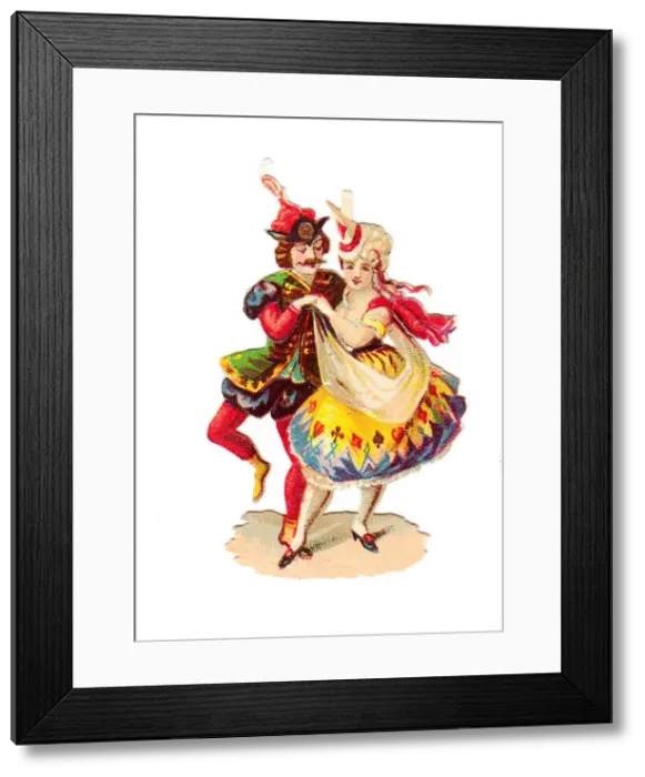 : Couple dancing in fancy dress on a Victorian scrap : Couple dancing in fancy dress on a Victorian scrap