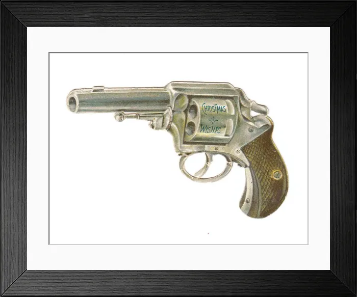 Framed Print : Christmas card in the shape of a gun Framed Print : Christmas card in the shape of a gun