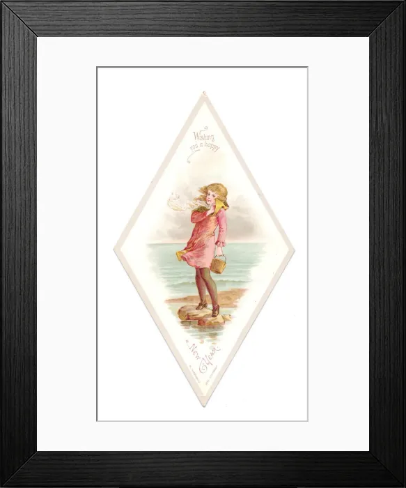 Framed Print : Girl at the seaside on a New Year card Framed Print : Girl at the seaside on a New Year card