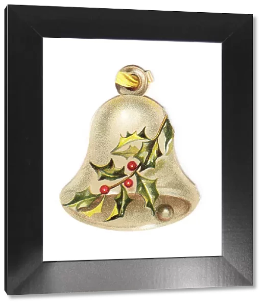 Christmas card in the shape of a bell with holly