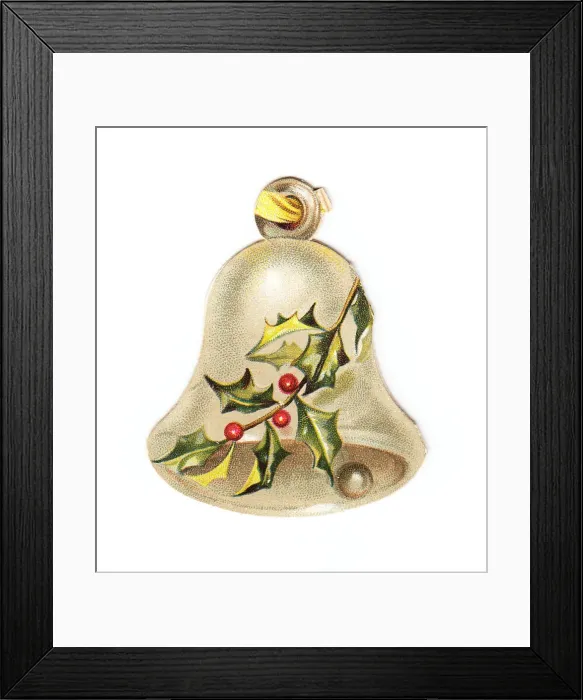 Framed Print : Christmas card in the shape of a bell with holly Framed Print : Christmas card in the shape of a bell with holly