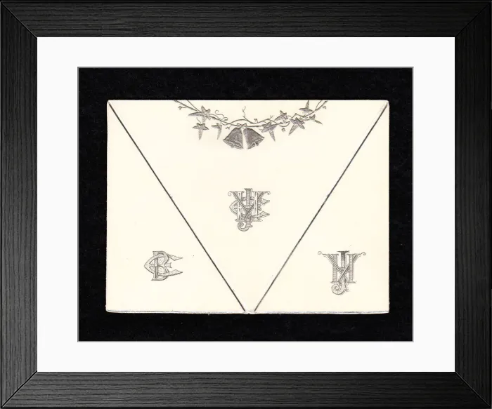 Framed Print : Victorian Christmas envelope with initials and bells Framed Print : Victorian Christmas envelope with initials and bells