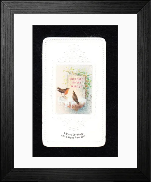 Framed Print : Two robins on a Christmas and New Year card Framed Print : Two robins on a Christmas and New Year card