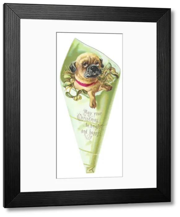 Framed Print : Christmas card in the shape of a dog in wrapping paper Framed Print : Christmas card in the shape of a dog in wrapping paper