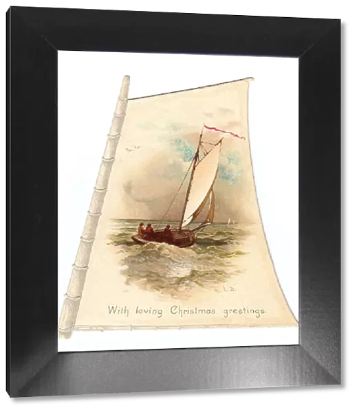 Seascape on a sail-shaped Christmas card