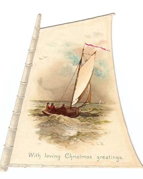 Seascape on a sail-shaped Christmas card