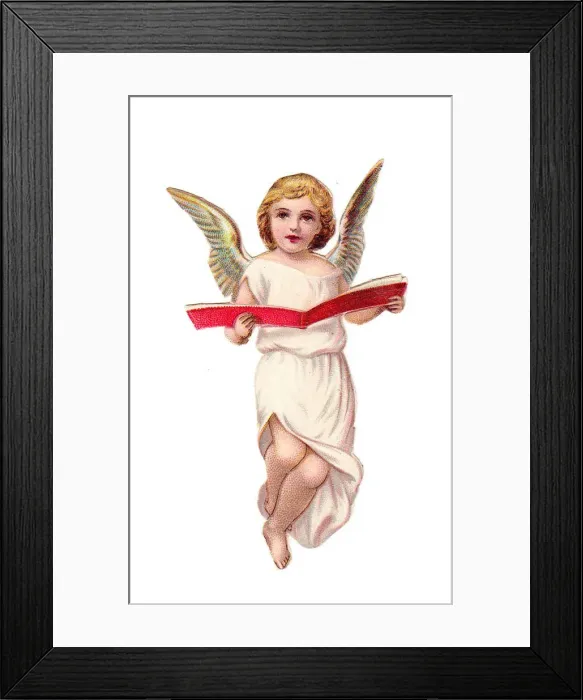 Framed Print : Angel with an open book on a Victorian scrap Framed Print : Angel with an open book on a Victorian scrap
