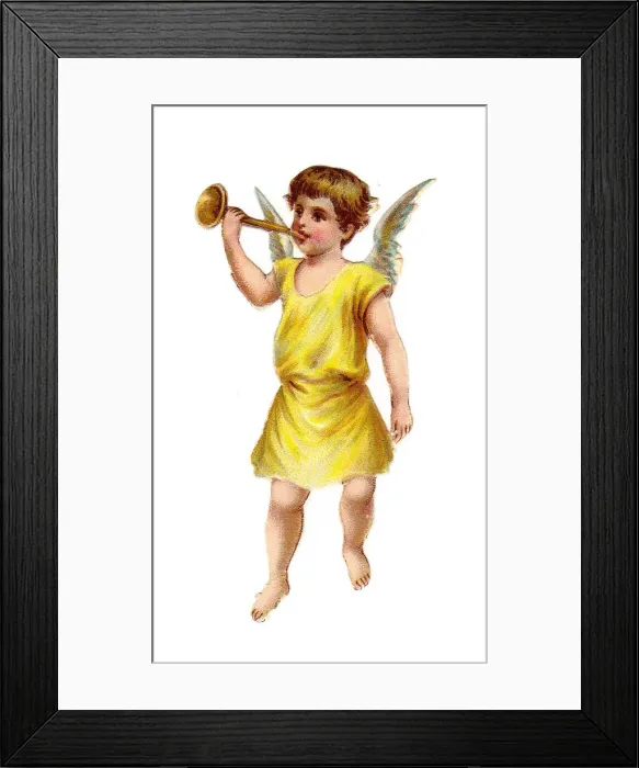Framed Print : Angel with trumpet on a Victorian Christmas scrap Framed Print : Angel with trumpet on a Victorian Christmas scrap