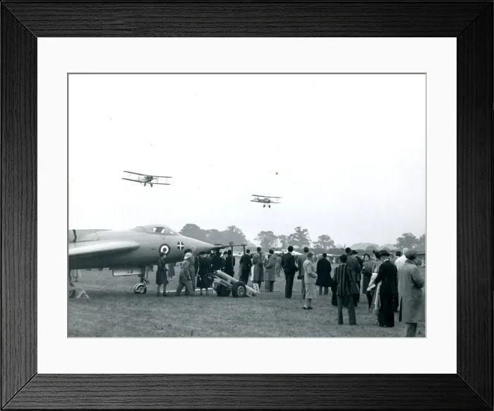 Framed Print : Bristol Fighter and Sopwith Pup overfly the Avro 707B, V Framed Print : Bristol Fighter and Sopwith Pup overfly the Avro 707B, V