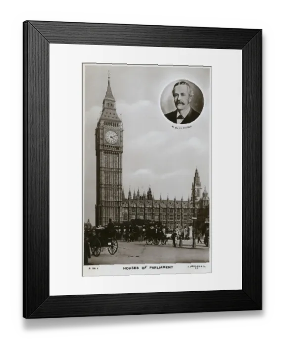 Framed Print : Big Ben and Houses of Parliament - Inset portrait of Balfour Framed Print : Big Ben and Houses of Parliament - Inset portrait of Balfour