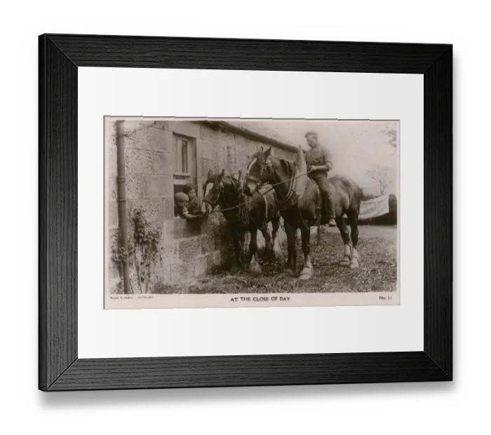 Framed Print : At the Close of the Day - Farm Horses fed by the children Framed Print : At the Close of the Day - Farm Horses fed by the children