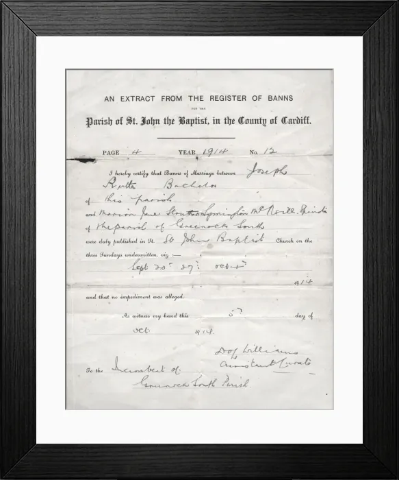 Framed Print : Register of wedding banns, 1914 Framed Print : Register of wedding banns, 1914