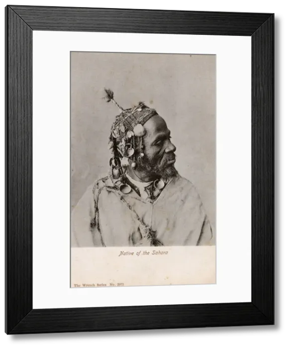 Framed Print : Old man from Central Sahara - Africa - Remarkable headdress Framed Print : Old man from Central Sahara - Africa - Remarkable headdress