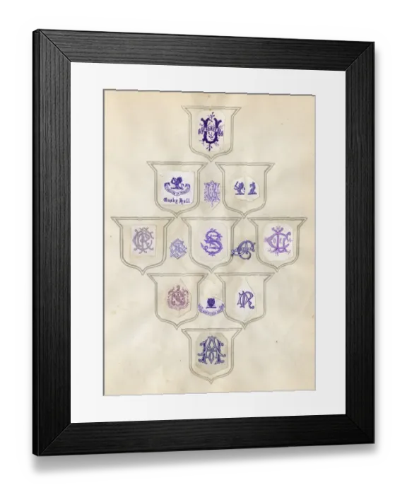 Framed Print : Loose page from a scrapbook of crests and heraldry Framed Print : Loose page from a scrapbook of crests and heraldry