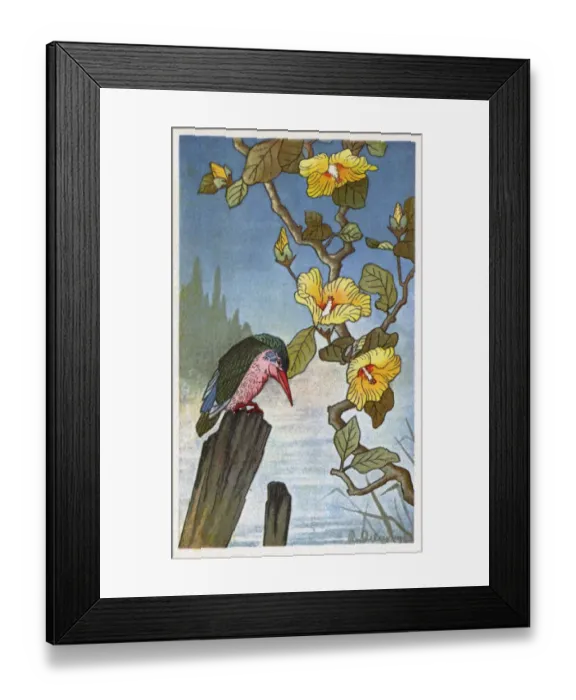Framed Print : Japanese woodcut-style image - nature theme Framed Print : Japanese woodcut-style image - nature theme
