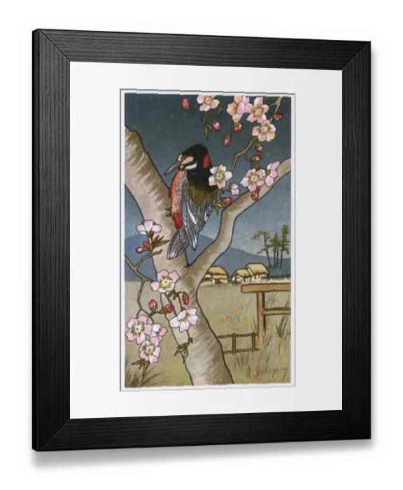 Framed Print : Japanese woodcut-style image - nature theme Framed Print : Japanese woodcut-style image - nature theme