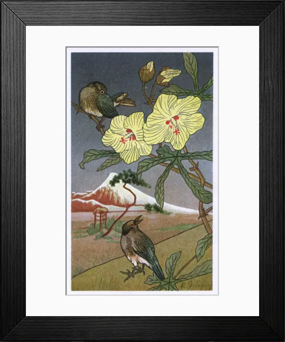 Framed Print : Japanese woodcut-style image - nature theme Framed Print : Japanese woodcut-style image - nature theme