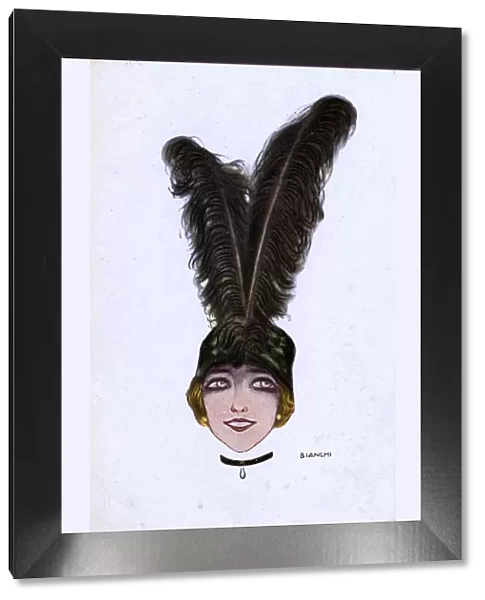 Fashionable girl with amazing black ostrich feather hat