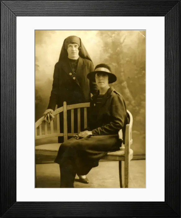 Framed Print : Nurse in veil and coat, possible nurse in felt hat and coat Framed Print : Nurse in veil and coat, possible nurse in felt hat and coat