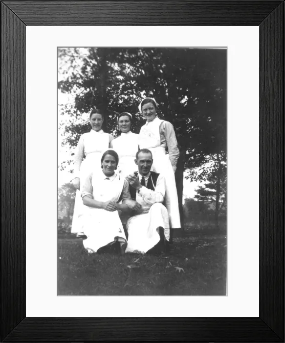 Framed Print : Four nurses, probable doctor Framed Print : Four nurses, probable doctor