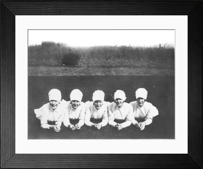 Framed Print : Five nurses outdoors