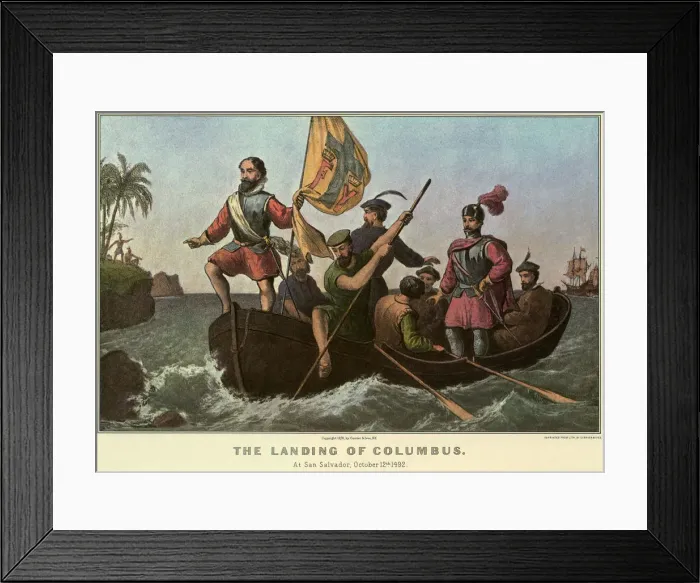 Framed Print : Columbus and Men in Canoe Date: 1876 Framed Print : Columbus and Men in Canoe Date: 1876