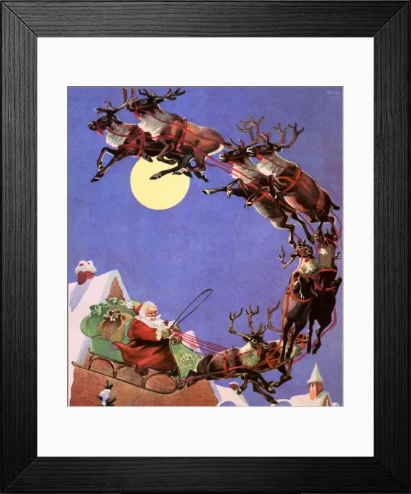 Framed Print : Santa Driving Sleigh Framed Print : Santa Driving Sleigh