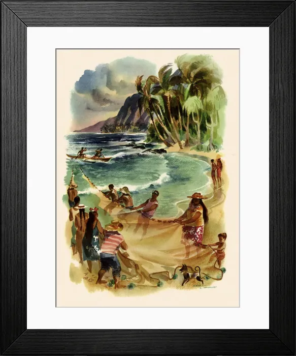 Framed Print : Fishing in Hawaii Date: 1950 Framed Print : Fishing in Hawaii Date: 1950