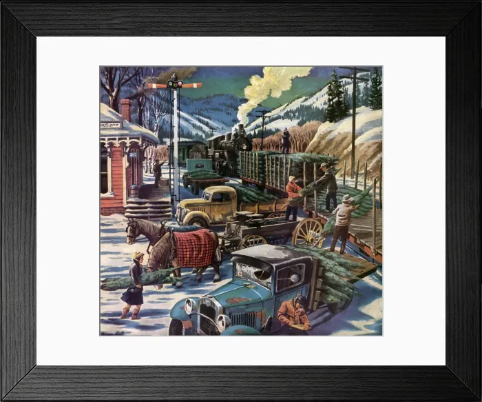 Framed Print : Unloading Trees Date: 1950 Framed Print : Unloading Trees Date: 1950