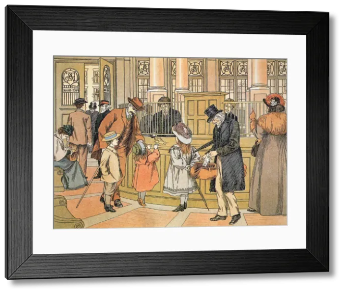 Framed Print : Children Visit Bank Date: 1900 Framed Print : Children Visit Bank Date: 1900