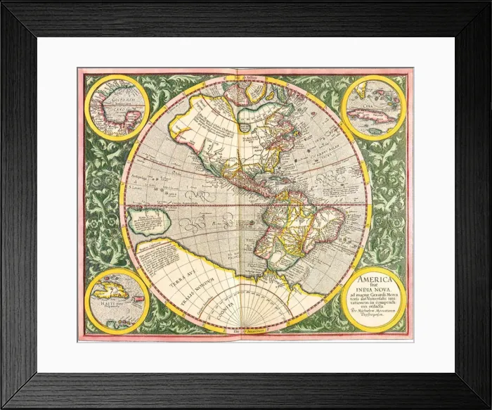 Framed Print : Map of the Americas1633 Date: 1633 Framed Print : Map of the Americas1633 Date: 1633