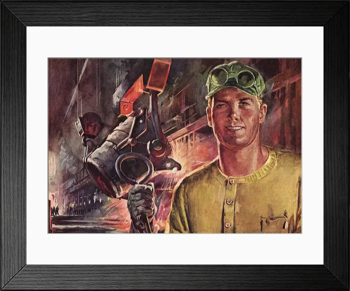 Framed Print : Smiling Welder Date: 1945 Framed Print : Smiling Welder Date: 1945
