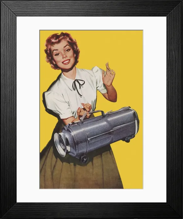 Framed Print : Woman and Vacuum Cleaner Date: 1955 Framed Print : Woman and Vacuum Cleaner Date: 1955