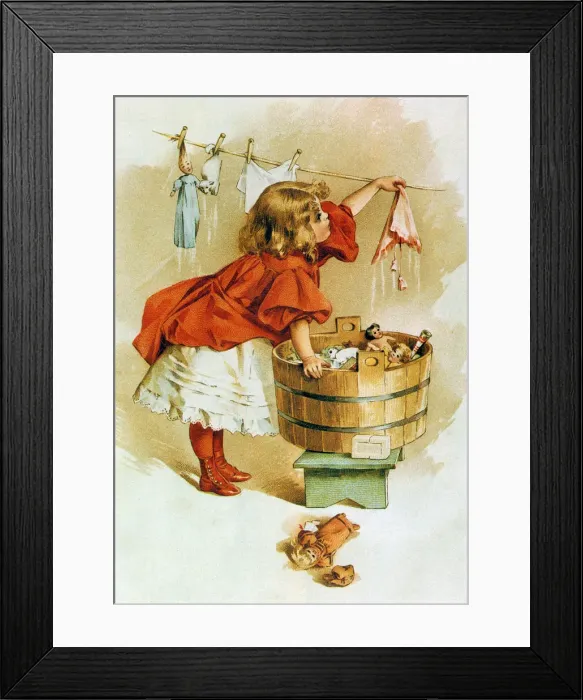 Framed Print : Girl Hangs Duds on Line Date: 1896 Framed Print : Girl Hangs Duds on Line Date: 1896