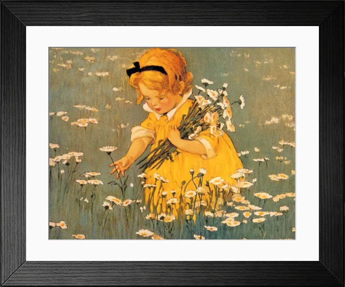 Framed Print : Girl Gathering Daisies Framed Print : Girl Gathering Daisies