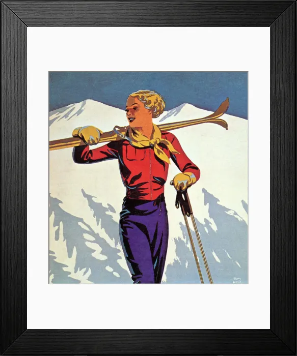 Framed Print : Woman Skier Walking Date: 1925 Framed Print : Woman Skier Walking Date: 1925