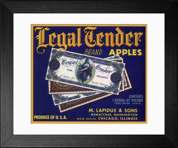 Framed Print : Legal Tender Label Framed Print : Legal Tender Label