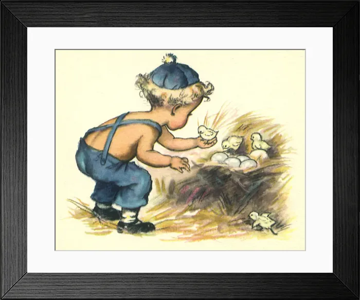 Framed Print : Boy and Nest of Chicks Framed Print : Boy and Nest of Chicks