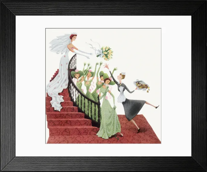 Framed Print : Spry Maid Snags Bouquet Date: 1950 Framed Print : Spry Maid Snags Bouquet Date: 1950